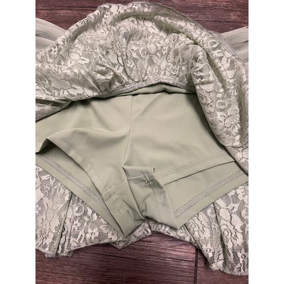NWT Edikted Sage Green Asymmetric Lace Mesh Ruffle Mini Skort Y2K Coquette Small - Picture 6 of 11